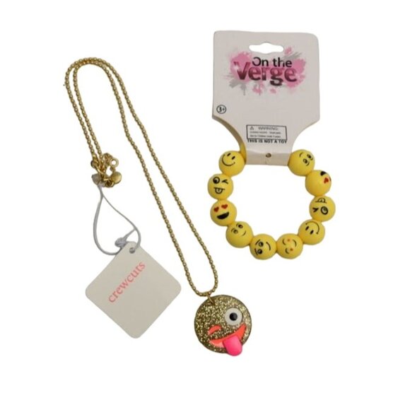 J Crew Emoji Zanny Face Necklace and On The Verge Emoji Face Beaded Bracelet Lot - Picture 1 of 7